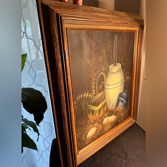 Still Life - Blue & White Churn - Eggs- Oil Painting - Signed - Original - Picture 8 of 8